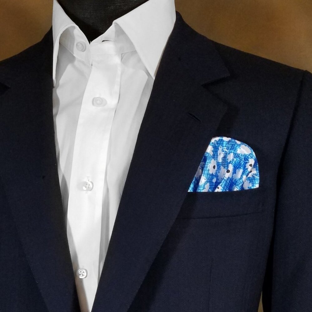 New - Men's Blue Floral Design Pre-Folded Pocket Square Insert